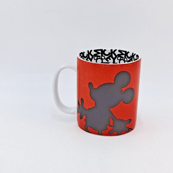 Disney Mickey Mouse Silhouette Mug Red Black Text Print Coffee Cup Minimalist - Picture 4 of 6